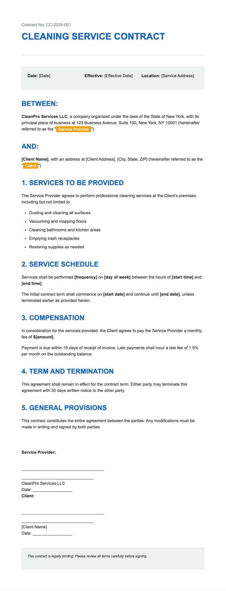 Professional analysis cleaning contract